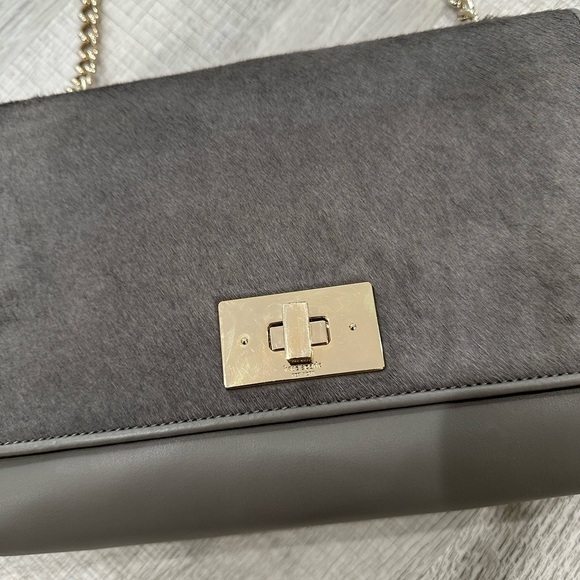 Kate Spade Calf Hair Leather Gray Shoulder Gold Chain Bag - Picture 4 of 8